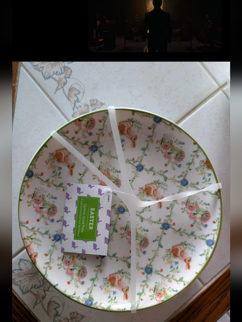 Easter Bunny Floral Melamine Serving Bowl - Green Trim